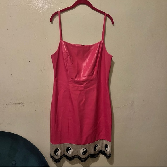 Staud Pink Pleather Joan Ying Yang Beaded Midi Dress 12 - Picture 3 of 7